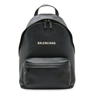 BALENCIAGA Logo Backpack Rucksack Daypack Leather Black White